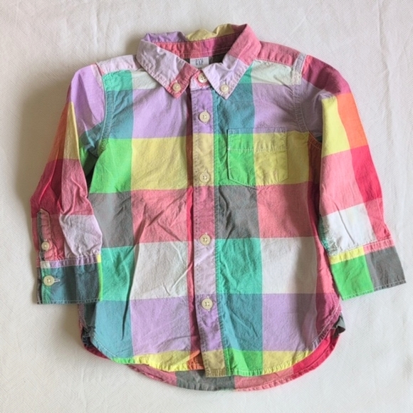 babyGap happy colorful picnic gingham button down shirt 18-24 months baby boy - Picture 1 of 6